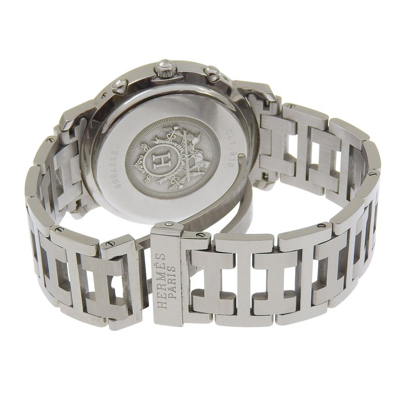 Hermes Clipper Stainless Steel Quartz Chronograph Black Dial Watch