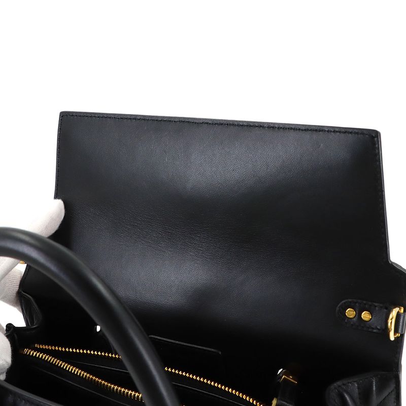 Dior Saint Honore Macro Cannage 2-Way Hand Bag Leather Black