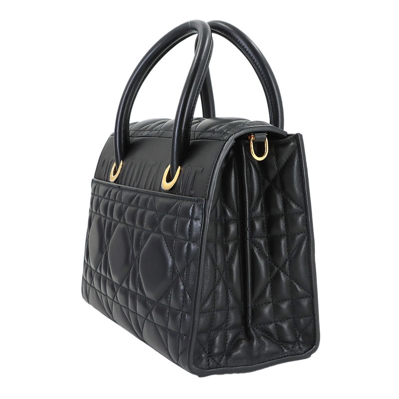 Dior Saint Honore Macro Cannage 2-Way Hand Bag Leather Black