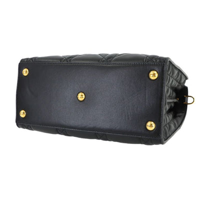Dior Saint Honore Macro Cannage 2-Way Hand Bag Leather Black