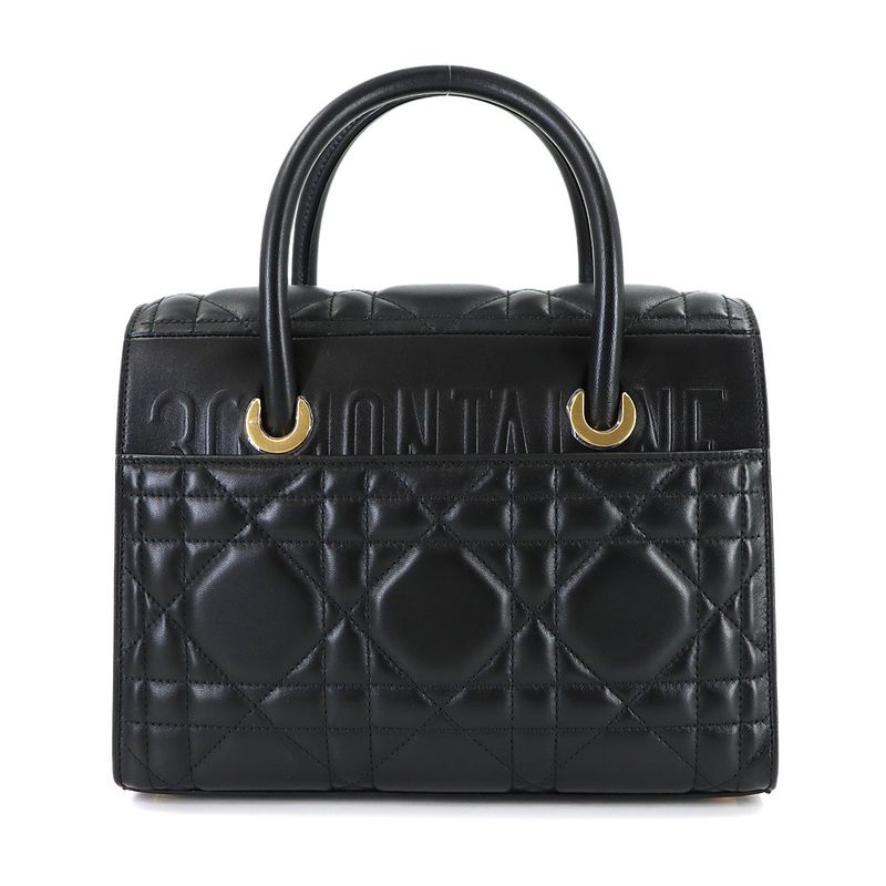 Dior Saint Honore Macro Cannage 2-Way Hand Bag Leather Black