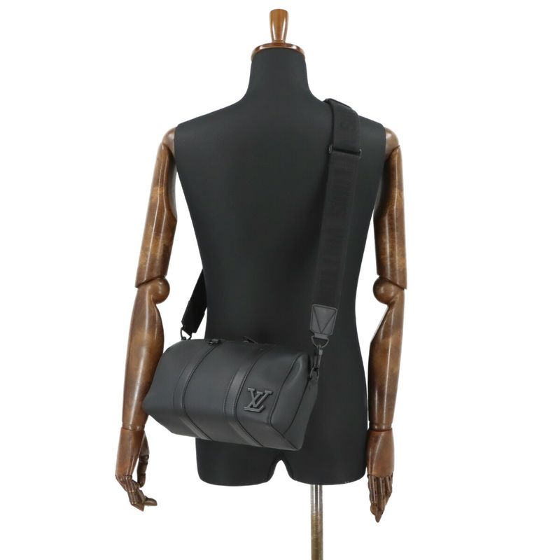 Louis Vuitton City Keepall Shoulder Bag Aerogram Leather Black