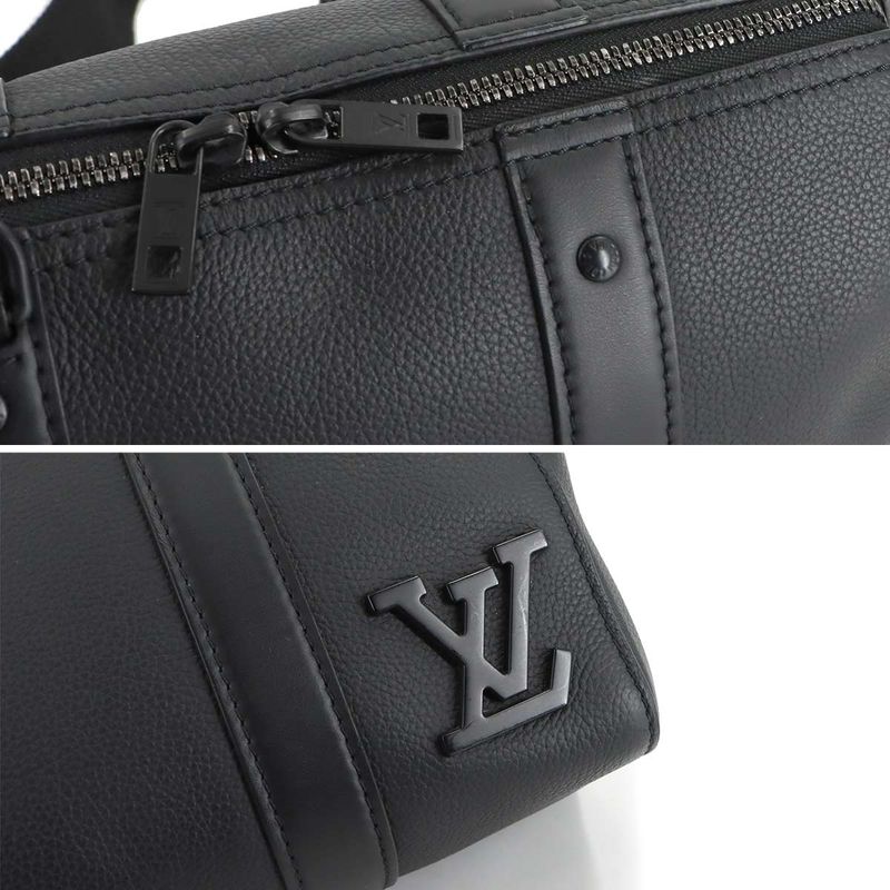 Louis Vuitton City Keepall Shoulder Bag Aerogram Leather Black