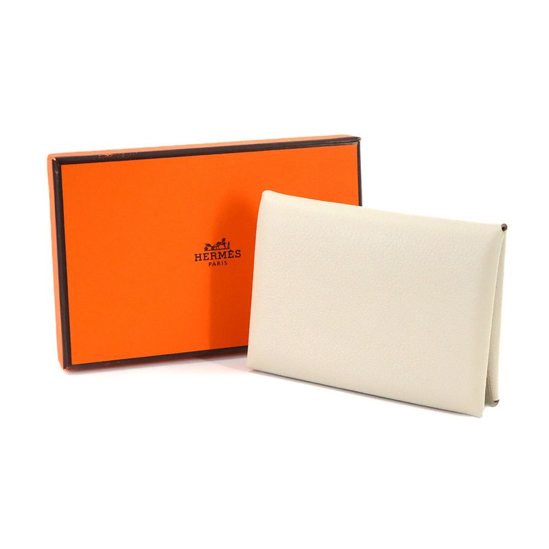 Hermes Calvi Duo Card Case Business Holder Evercolor Beton