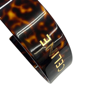 Celine Logo Headband Tortoiseshell Plastic Dark Havana Gold Brown