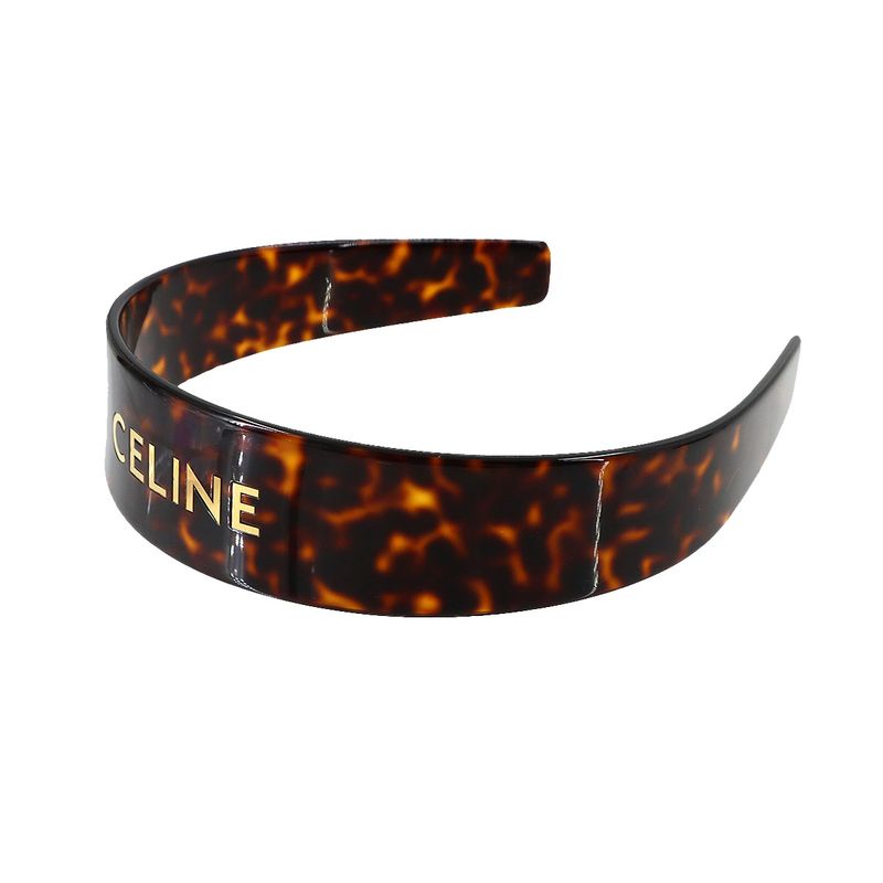 Celine Logo Headband Tortoiseshell Plastic Dark Havana Gold Brown