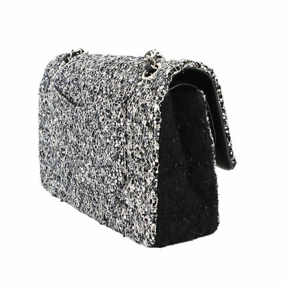 Chanel Quilted Chain Shoulder Bag Tweed Sequin Black Gray