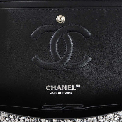 Chanel Quilted Chain Shoulder Bag Tweed Sequin Black Gray