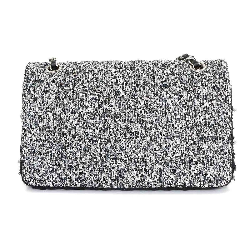 Chanel Quilted Chain Shoulder Bag Tweed Sequin Black Gray
