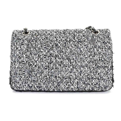Chanel Quilted Chain Shoulder Bag Tweed Sequin Black Gray