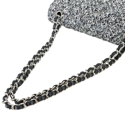 Chanel Quilted Chain Shoulder Bag Tweed Sequin Black Gray