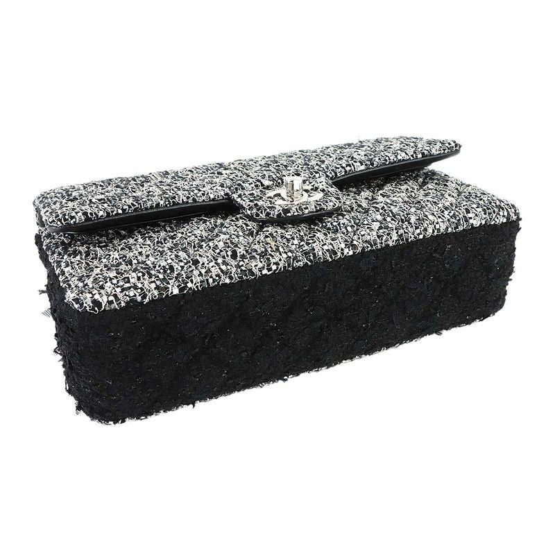 Chanel Quilted Chain Shoulder Bag Tweed Sequin Black Gray