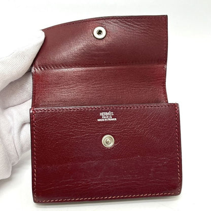 Hermes Card Case Series Leather Rouge Ash Silver