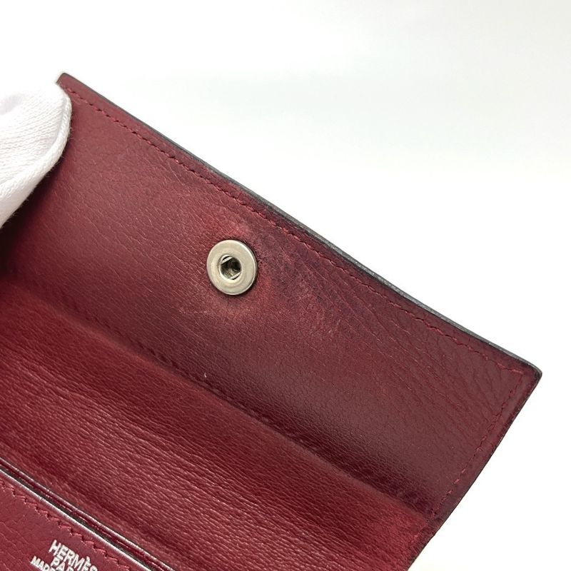 Hermes Card Case Series Leather Rouge Ash Silver