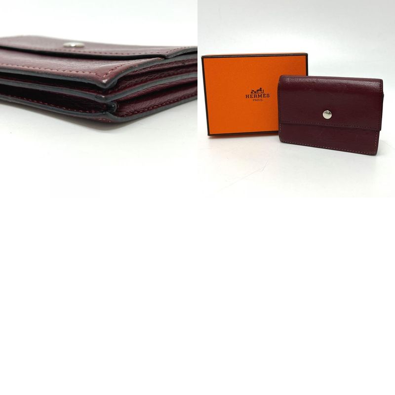 Hermes Card Case Series Leather Rouge Ash Silver