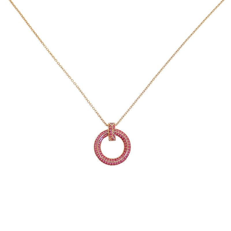 Tiffany & Co T One Mini Circle Pendant Necklace 18k Rose Gold Pink Saffiano