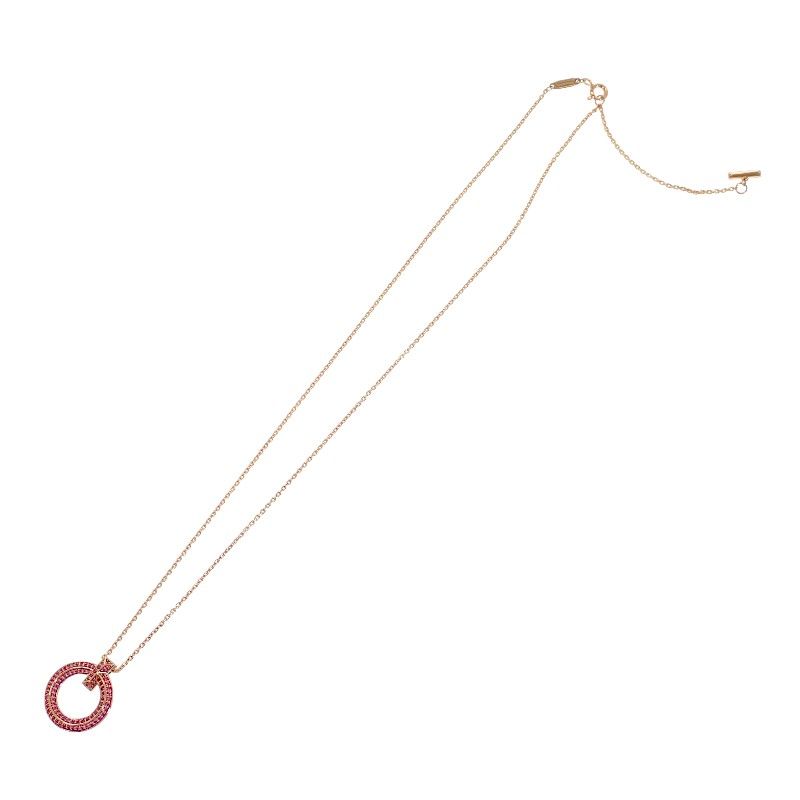 Tiffany & Co T One Mini Circle Pendant Necklace 18k Rose Gold Pink Saffiano