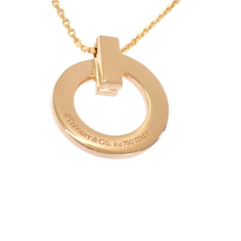 Tiffany & Co T One Mini Circle Pendant Necklace 18k Rose Gold Pink Saffiano