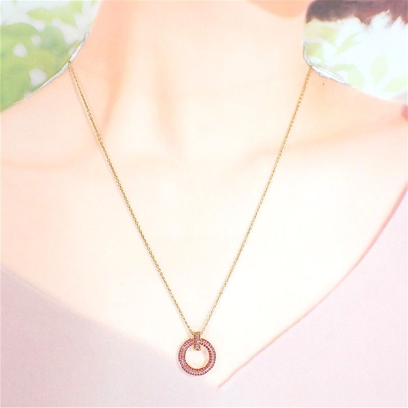 Tiffany & Co T One Mini Circle Pendant Necklace 18k Rose Gold Pink Saffiano