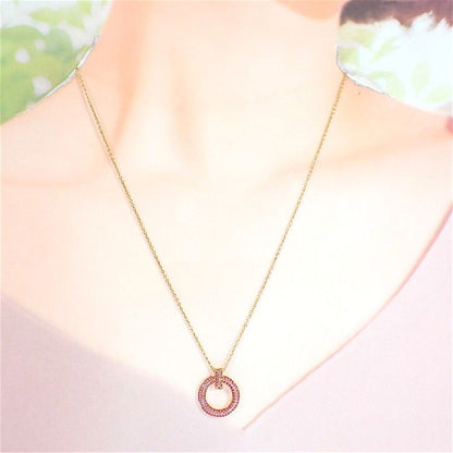 Tiffany & Co T One Mini Circle Pendant Necklace 18k Rose Gold Pink Saffiano