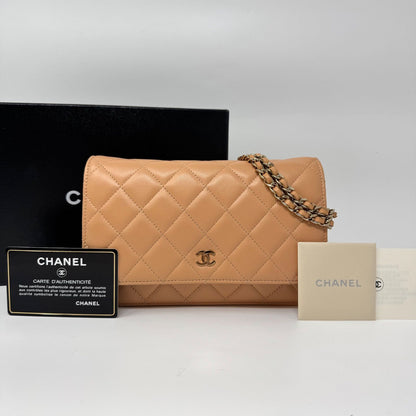Chanel Large Shoulder Bag Lambskin Quilted CC Logo Gold Chain with Shield