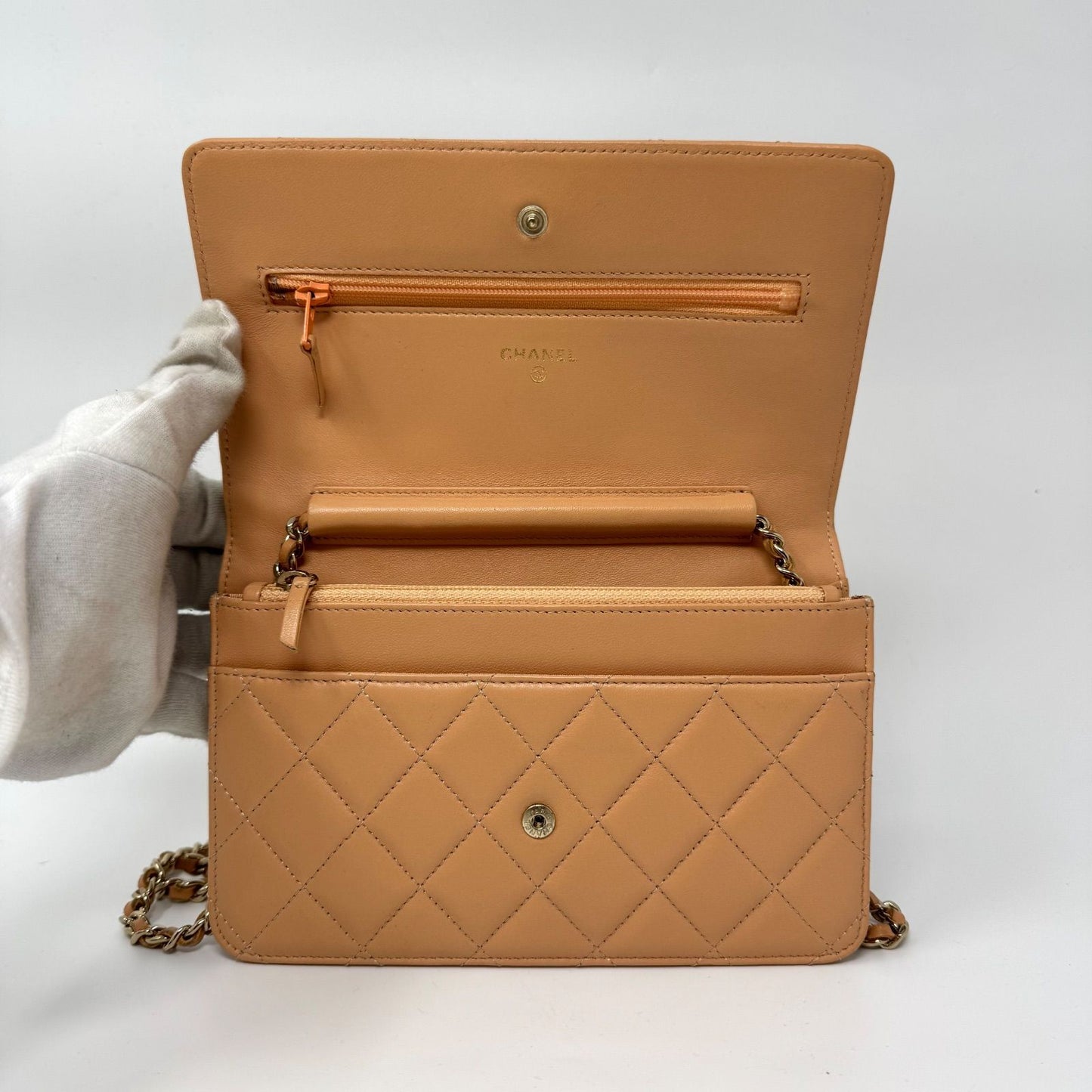 Chanel Large Shoulder Bag Lambskin Quilted CC Logo Gold Chain with Shield — view 8