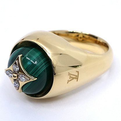 Louis Vuitton Signet Ring 55 18k Yellow Gold Malachite Diamond