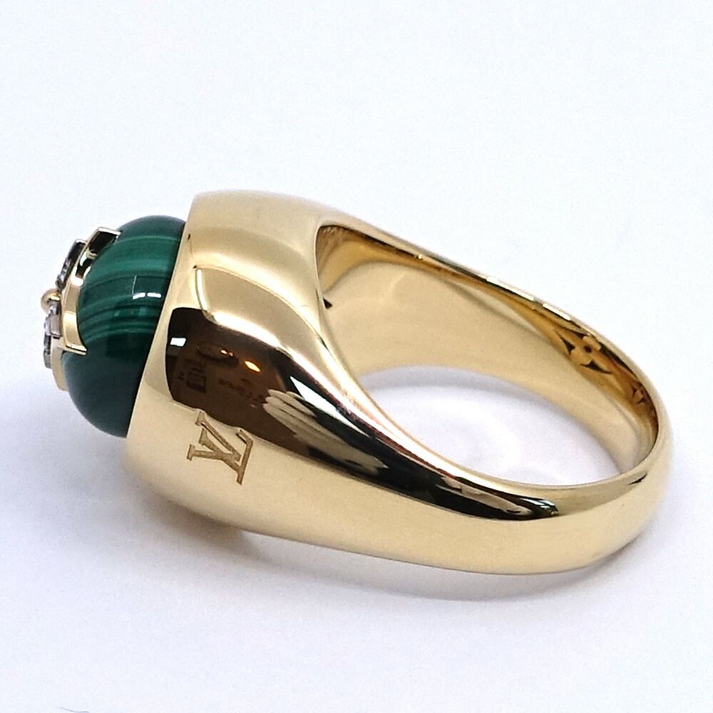 Louis Vuitton Signet Ring 55 18k Yellow Gold Malachite Diamond