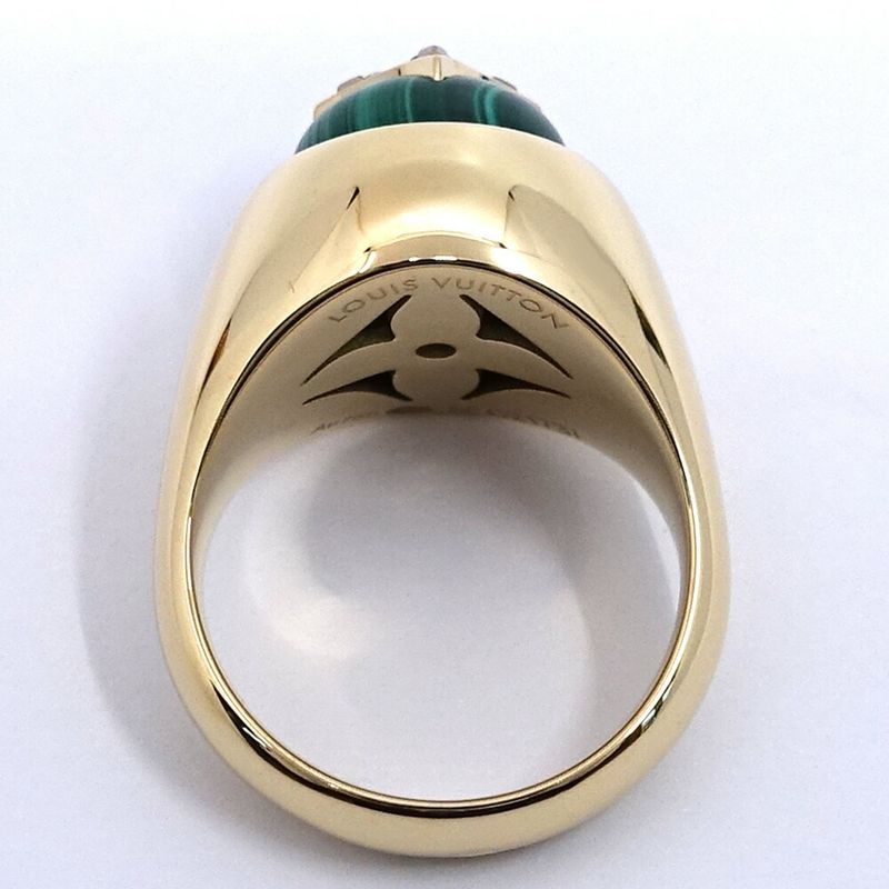 Louis Vuitton Signet Ring 55 18k Yellow Gold Malachite Diamond