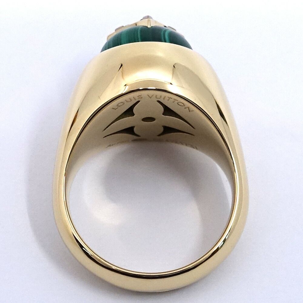 Louis Vuitton Signet Ring 55 18k Yellow Gold Malachite Diamond
