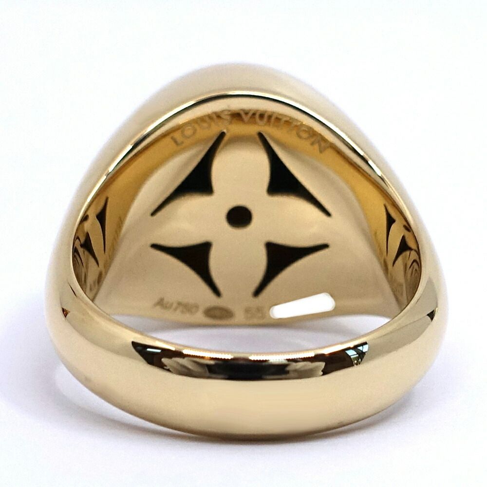 Louis Vuitton Signet Ring 55 18k Yellow Gold Malachite Diamond