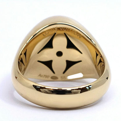 Louis Vuitton Signet Ring 55 18k Yellow Gold Malachite Diamond