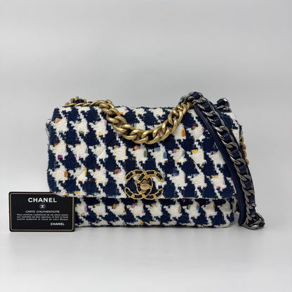 Chanel Shoulder Bag Tweed CC Logo Turnlock Gold
