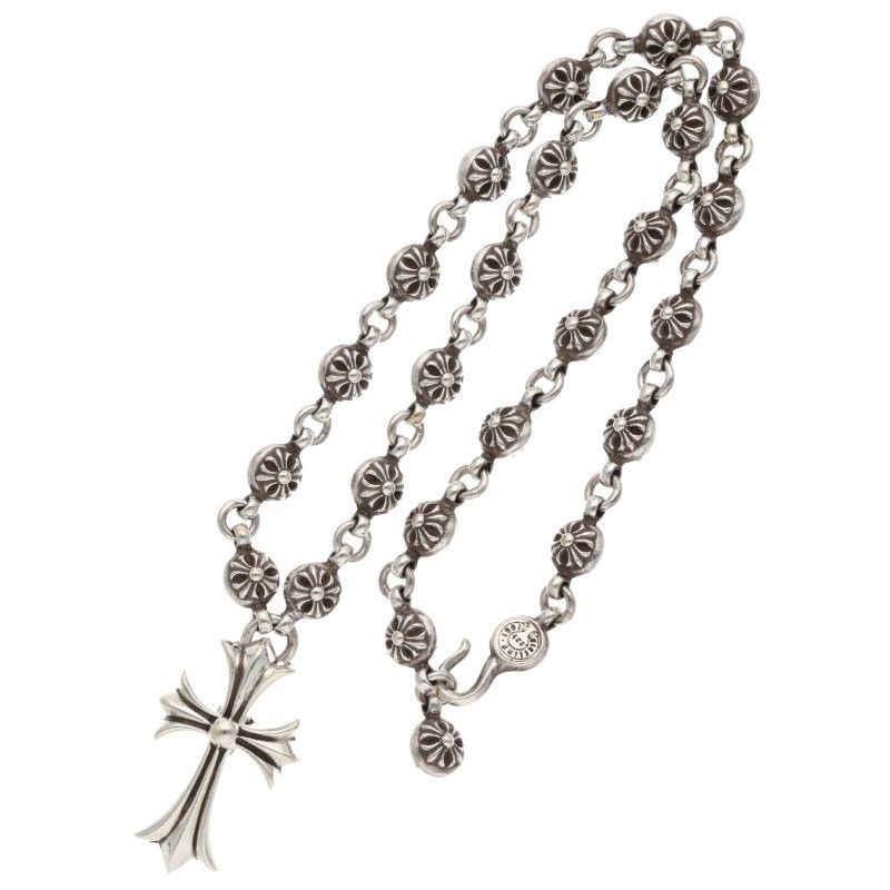 Chrome Hearts 1 Crsbl Chn Sml CH Crs Cross Ball Chain Small CH Silver Necklace