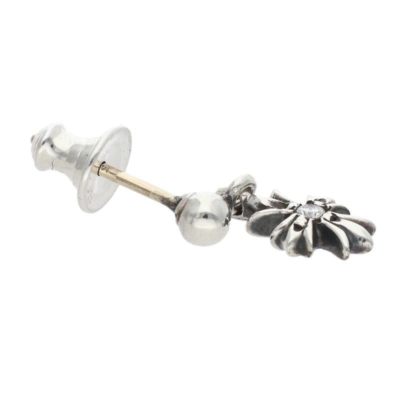 Chrome Hearts Tny CH Pls Dia Tiny Ech Plus Drop 1 Diamond Silver Earrings