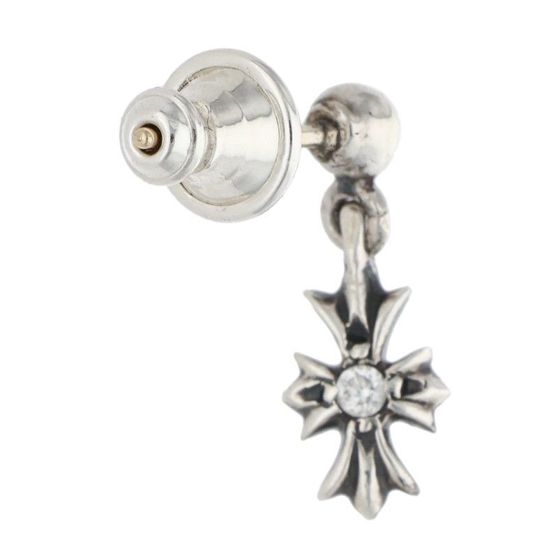Chrome Hearts Tny CH Pls Dia Tiny Ech Plus Drop 1 Diamond Silver Earrings