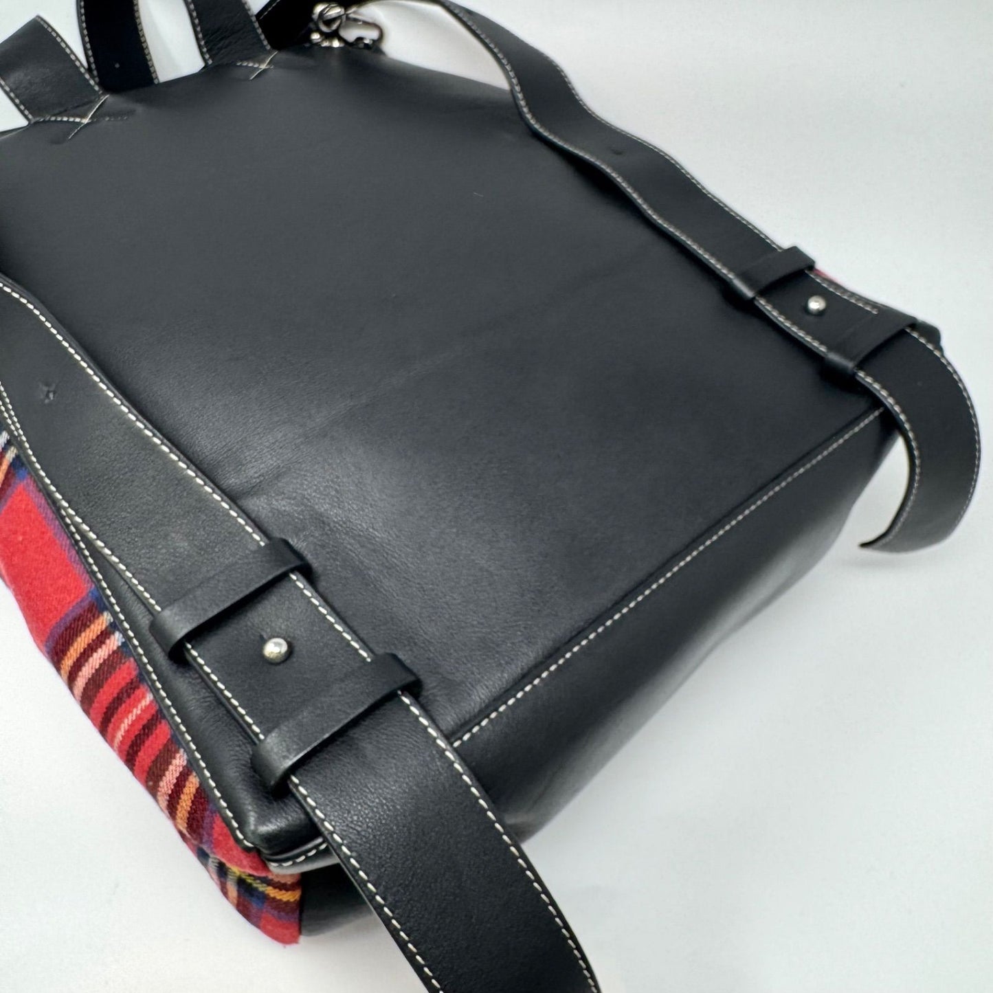 Loewe Backpack Goya Tartan Check Canvas Leather Black Red — view 7