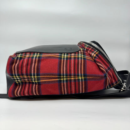 Loewe Backpack Goya Tartan Check Canvas Leather Black Red — view 3
