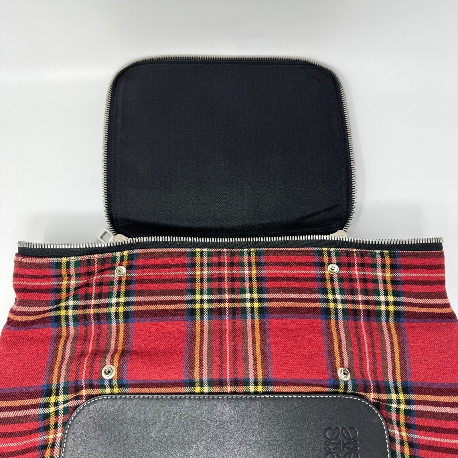 Loewe Backpack Goya Tartan Check Canvas Leather Black Red — view 8