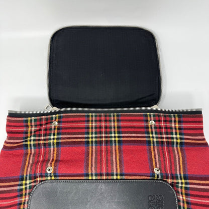 Loewe Backpack Goya Tartan Check Canvas Leather Black Red — view 8