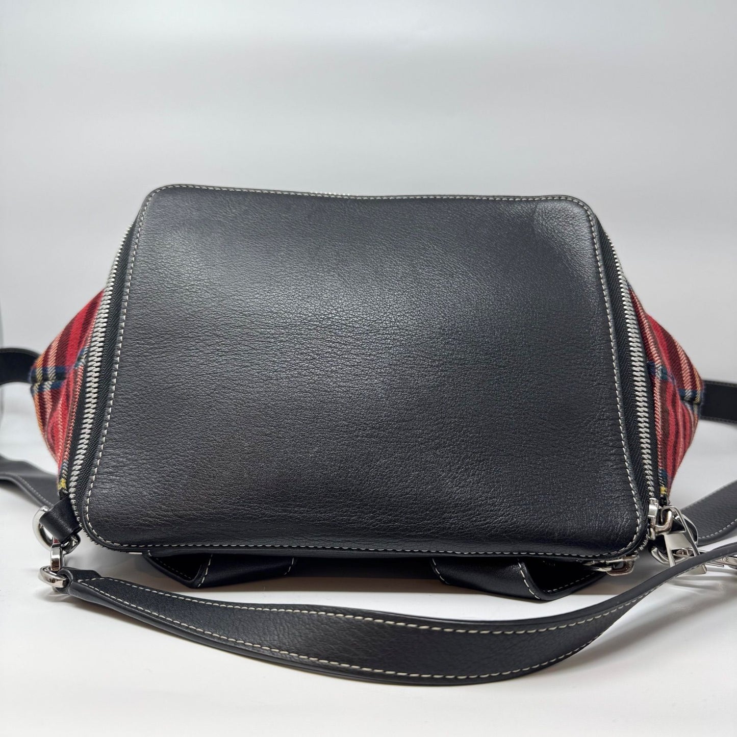 Loewe Backpack Goya Tartan Check Canvas Leather Black Red — view 5