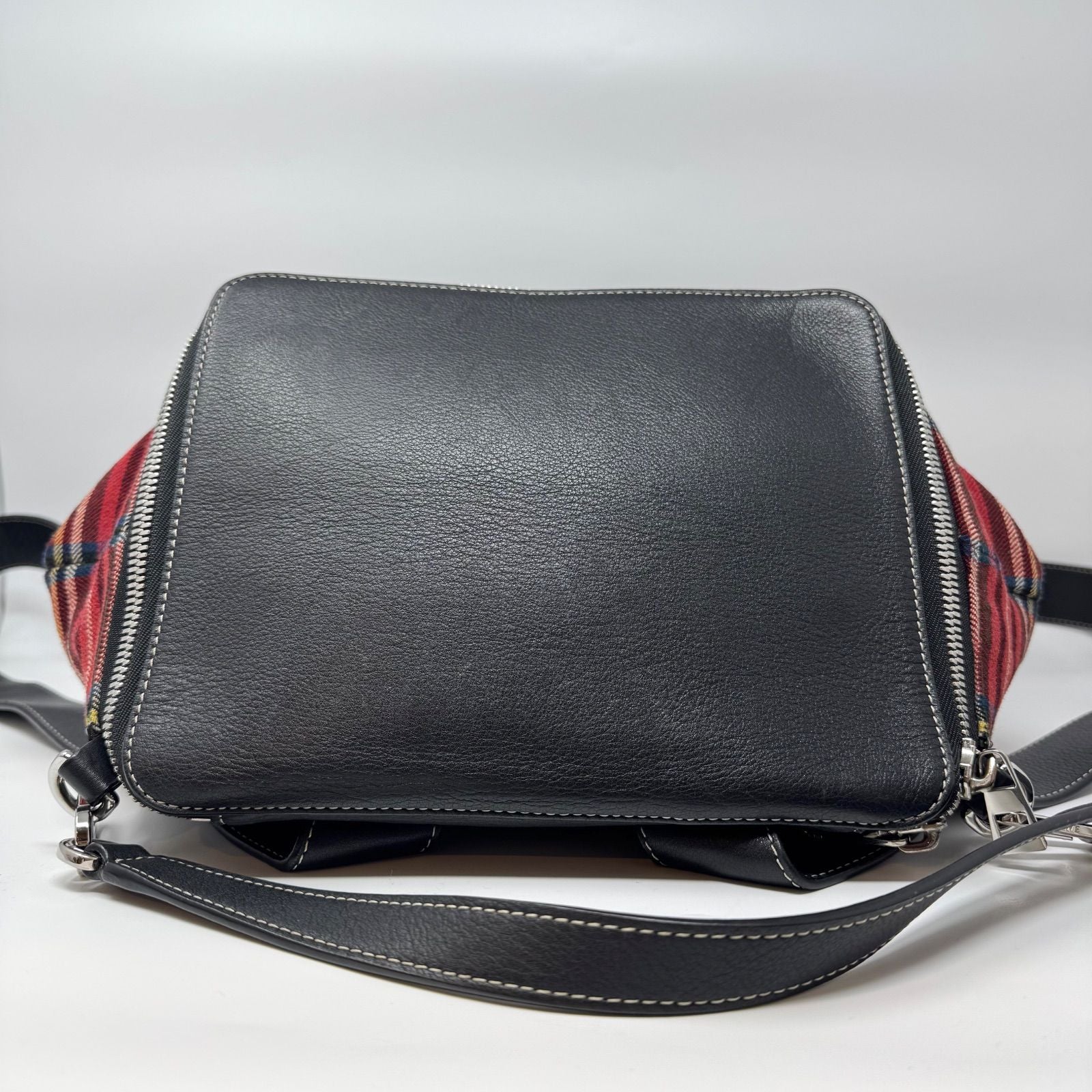 Loewe Backpack Goya Tartan Check Canvas Leather Black Red — view 5