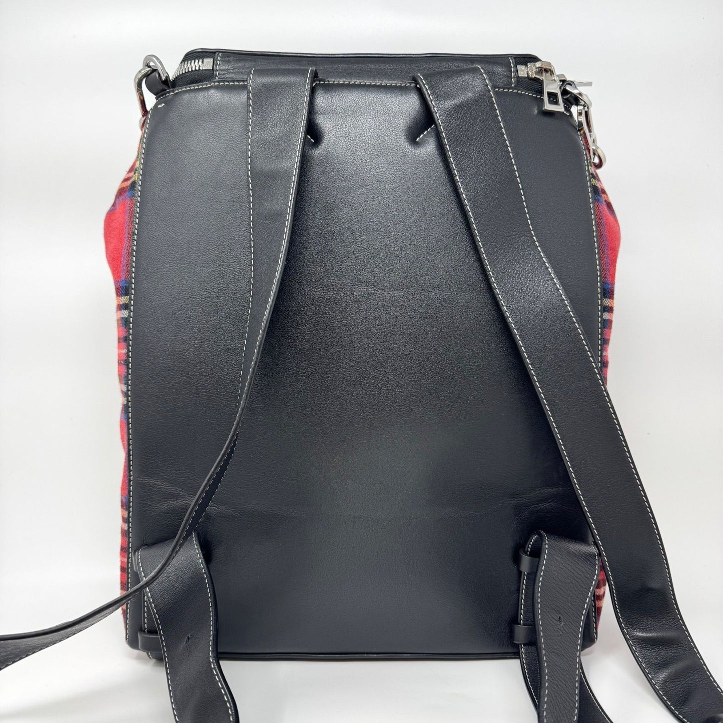 Loewe Backpack Goya Tartan Check Canvas Leather Black Red — view 2