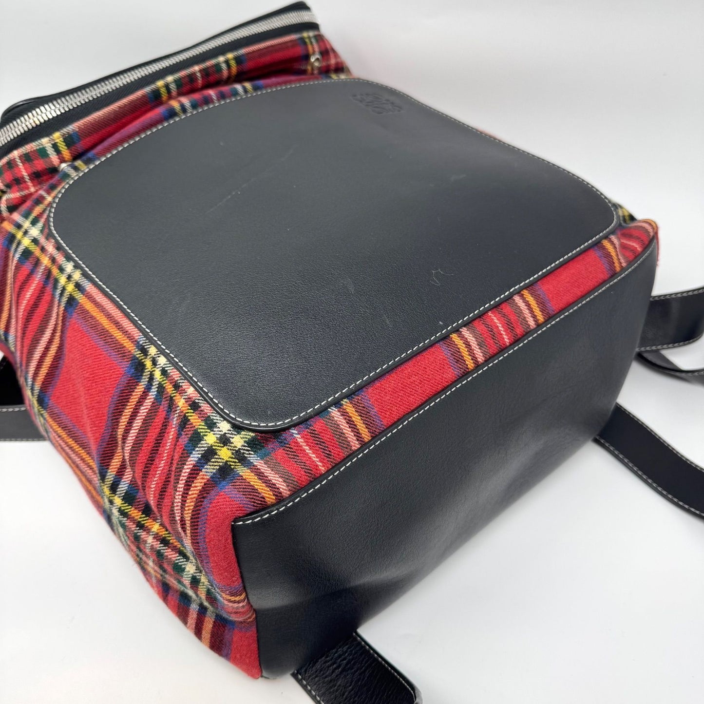 Loewe Backpack Goya Tartan Check Canvas Leather Black Red — view 6