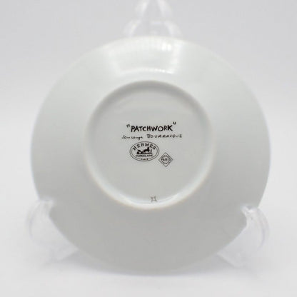 Hermes Cup and Saucer Patch Work Gust of Wind Ceramic White Green Hat