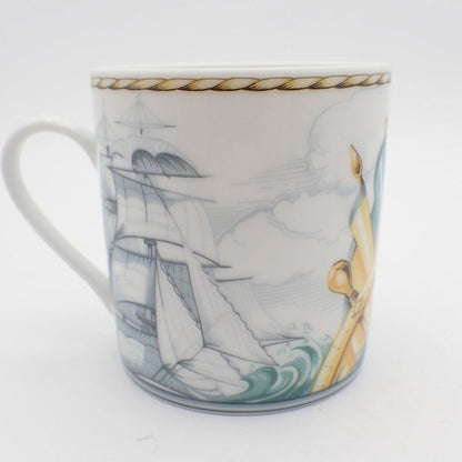 Hermes Cup and Saucer Patch Work Gust of Wind Ceramic White Green Hat