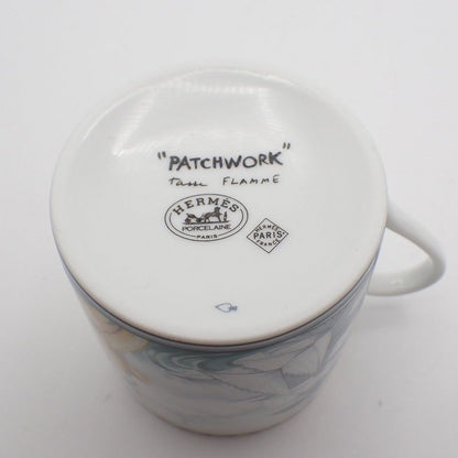 Hermes Cup and Saucer Patch Work Gust of Wind Ceramic White Green Hat