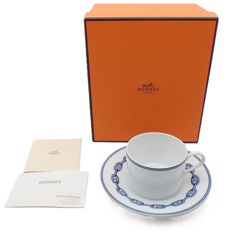 Hermes Chaine D'ancre Cup and Saucer White Hat