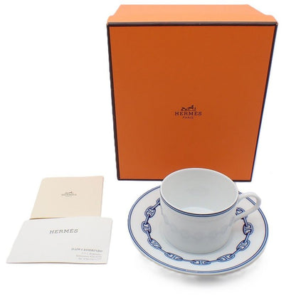 Hermes Chaine D'ancre Cup and Saucer White Hat