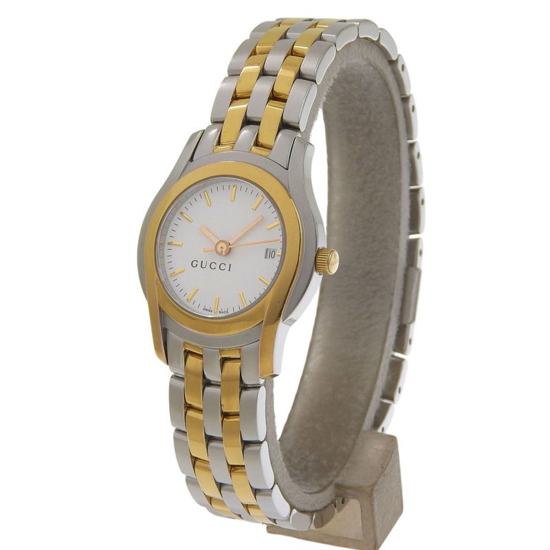 Gucci Stainless Steel Gold Plated Quartz Analog Display White Dial Watch